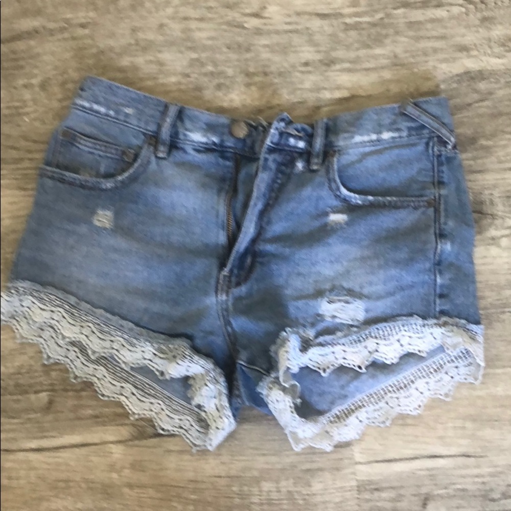 Free people jean shorts with lace!